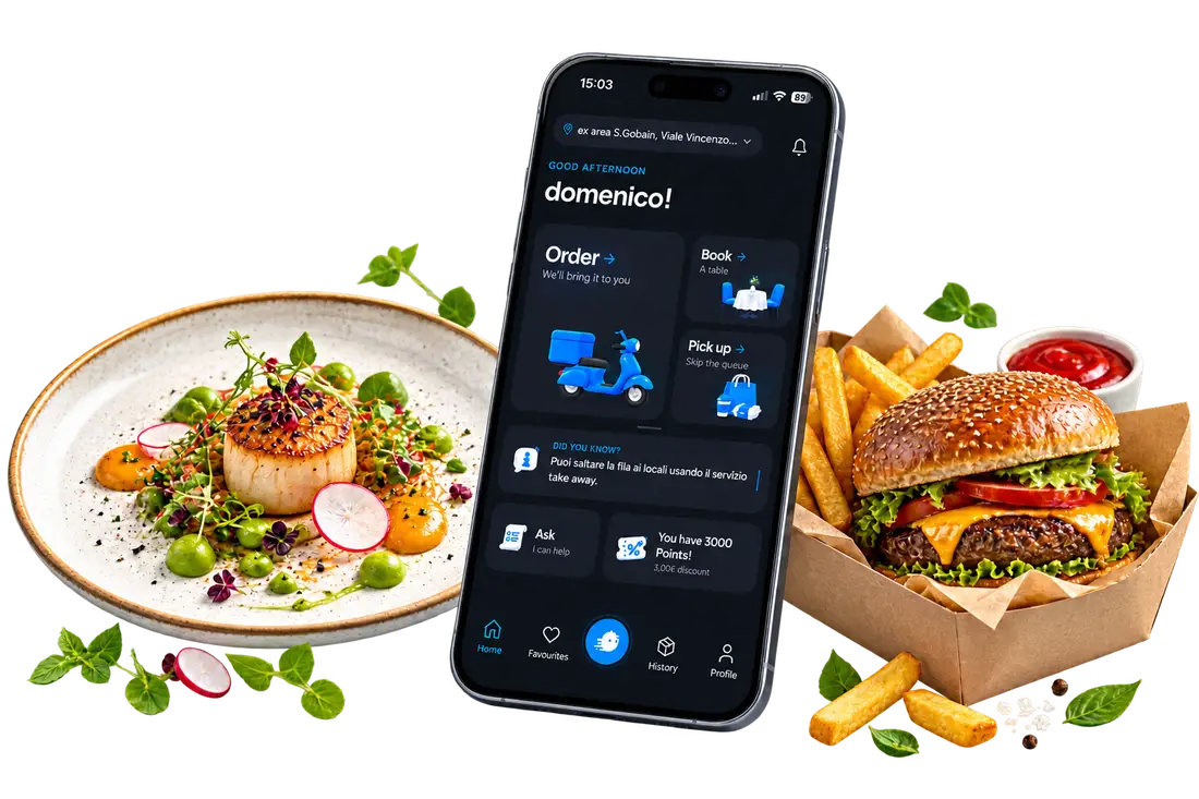 L’app Alfonsino tra un piatto al ristorante e un burger da asporto